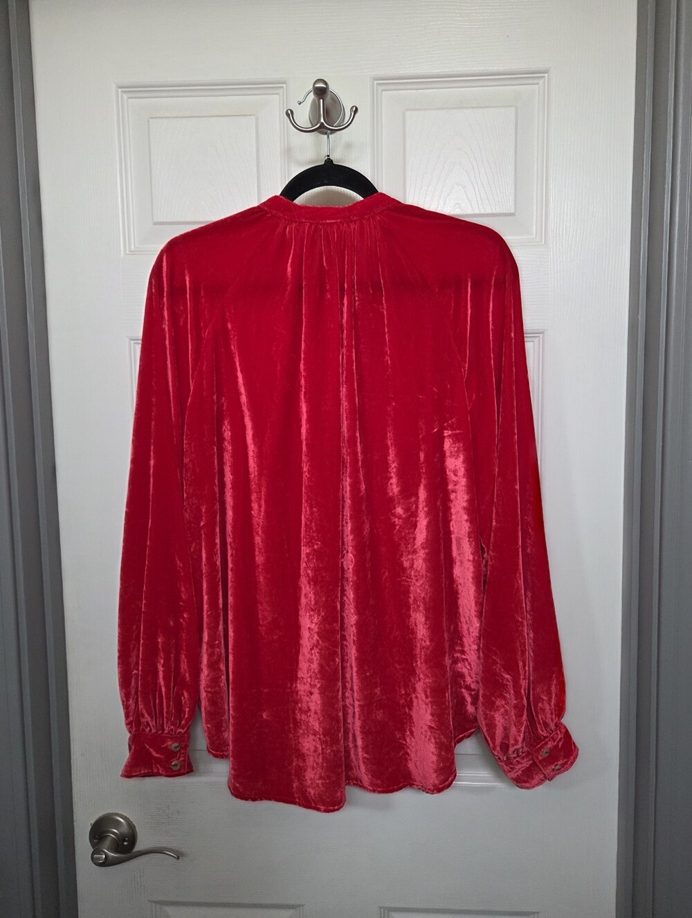 Pilcro Red Velvet Button-Down Shirt Holiday Parth Whimsigoth Going Out Size Lg. - Picture 11 of 15